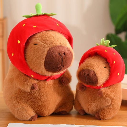 Fluffy Stwawberry Hat Capybara Plush