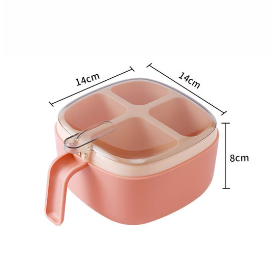 Press-on Clear Lid With Spoon 4-compartment Spice Box