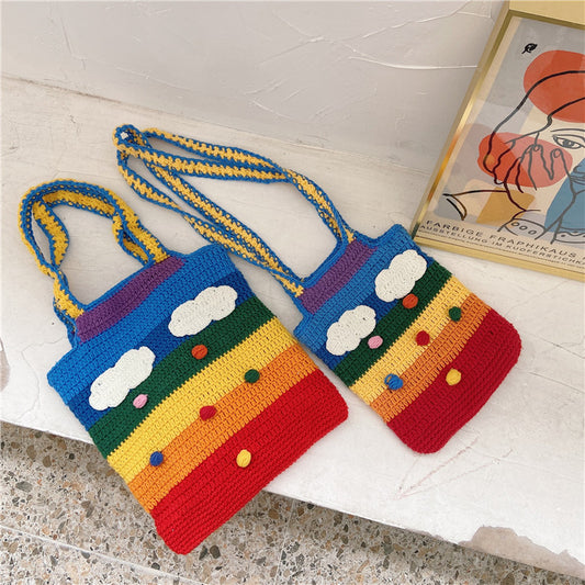Woven Rainbow-colored Striped Crossbody Shoulder Bag