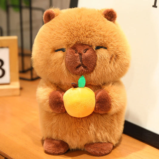 25CM Capybara Plush Doll Holding an Orange