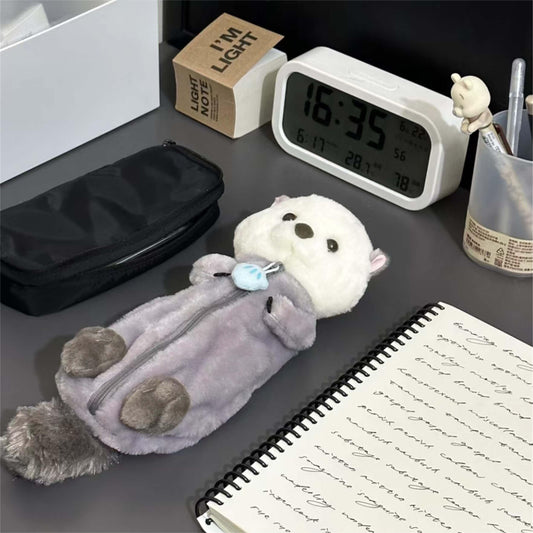 Sea otter large capacity plush doll stationery pencil case