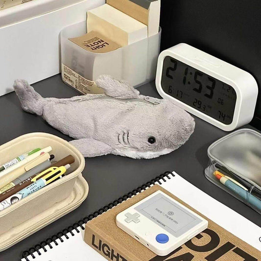 Large Capacity Plush Shark Pencil Bag