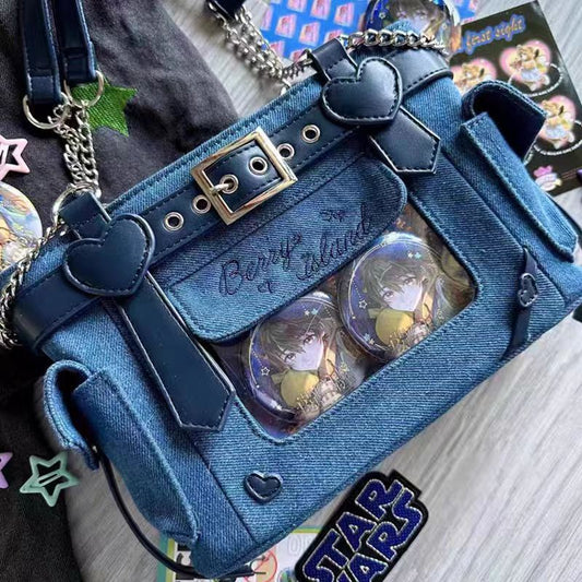 Ladies Vintage Harajuku Y2k Bag Aesthetic Deep Blue Denim Handbag