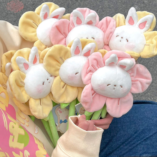 Bread Bunny Knock Flower-Shape Plush Toy Doll Massage Stick