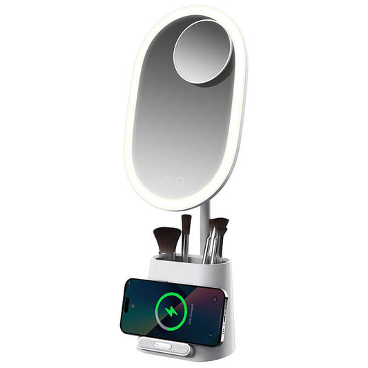 New Cell Phone Wireless Charging Mirror Vanity Storage Makeup Light