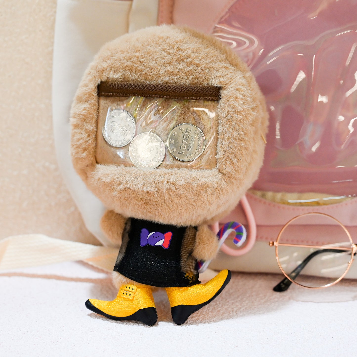 Christmas Kawaii Plush Gingerbread Man Coin Purse Keychain - Cute Zippered Change Pouch with Transparent Pocket Pendent for Women Kids, Ideal for Holiday Gifting, Christmas Party Favors & Stocking Fillers