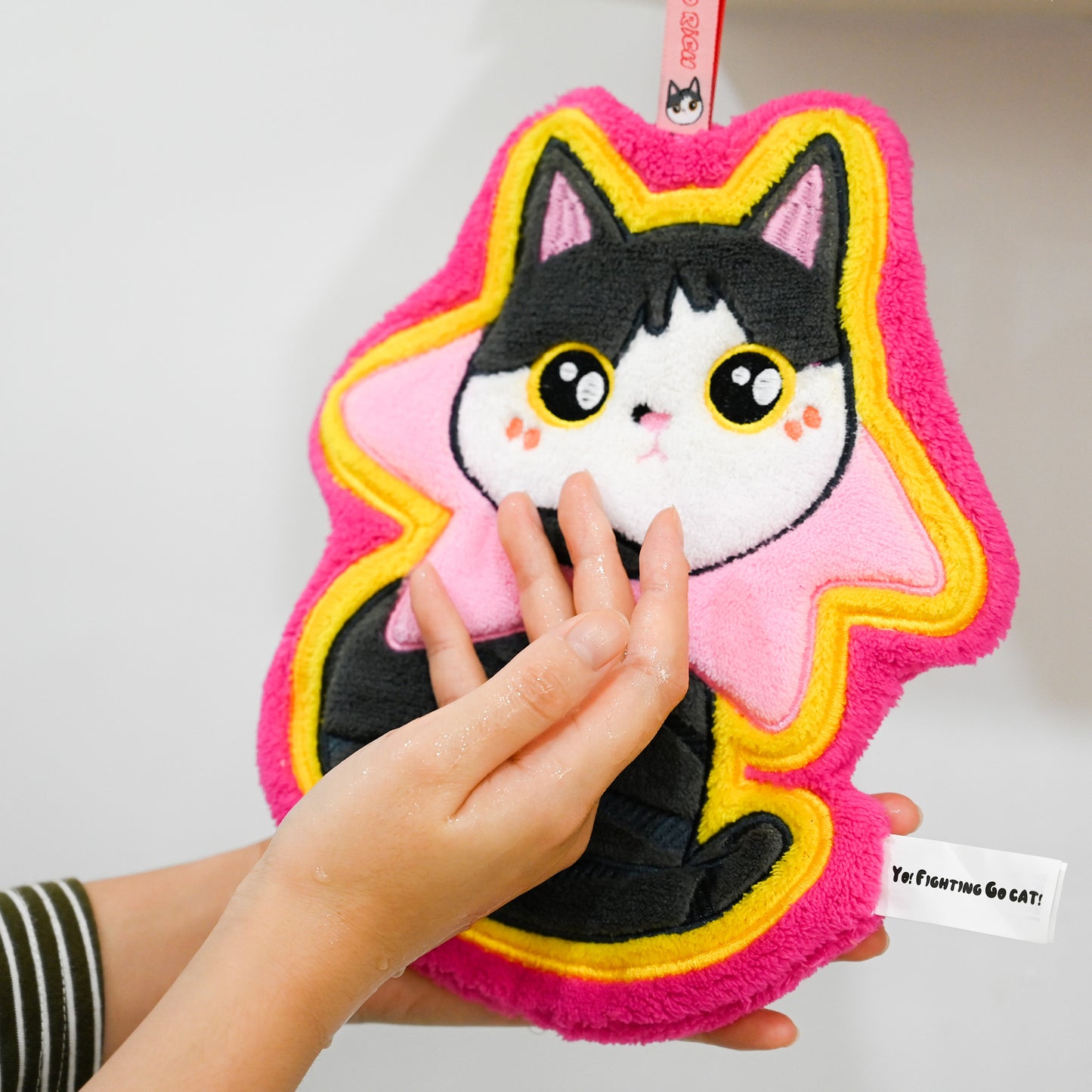 Original Cat Hand Towel with Hanging Loop (9.84") - Soft Absorbent Decorative Towel for Bathroom Kitchen, Cute Animal Towel Gift