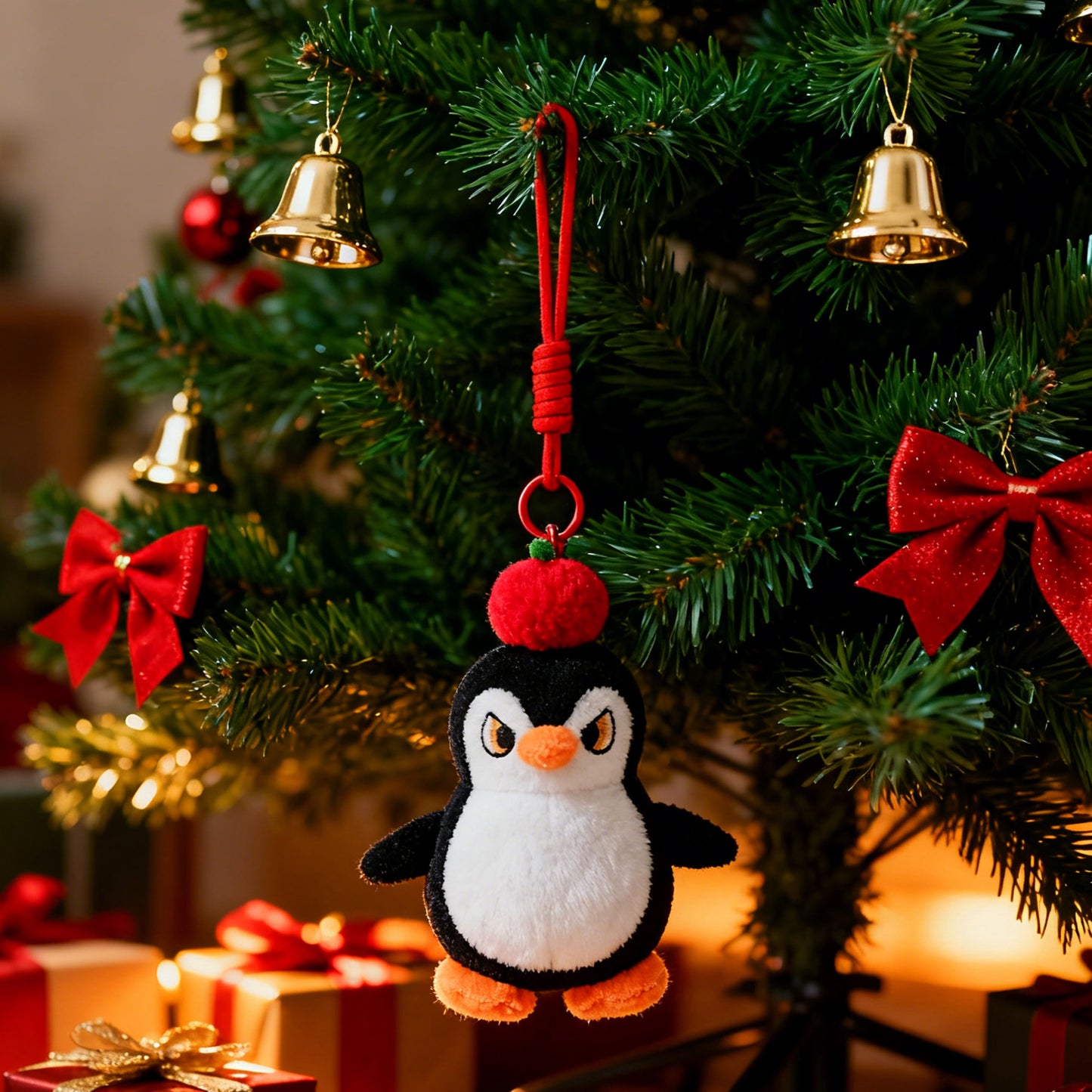 Christmas Plush Keychain | 6.3" Apple Penguin Bag Charm - Cute Stuffed Animal Pendant Gift