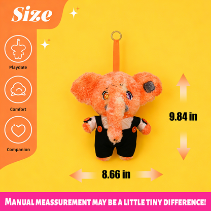 GaoPengToy | 9.8" Plush Elephant Toy - Cute Orange Stuffed Animal Pendant with Overalls, Gift Box Included