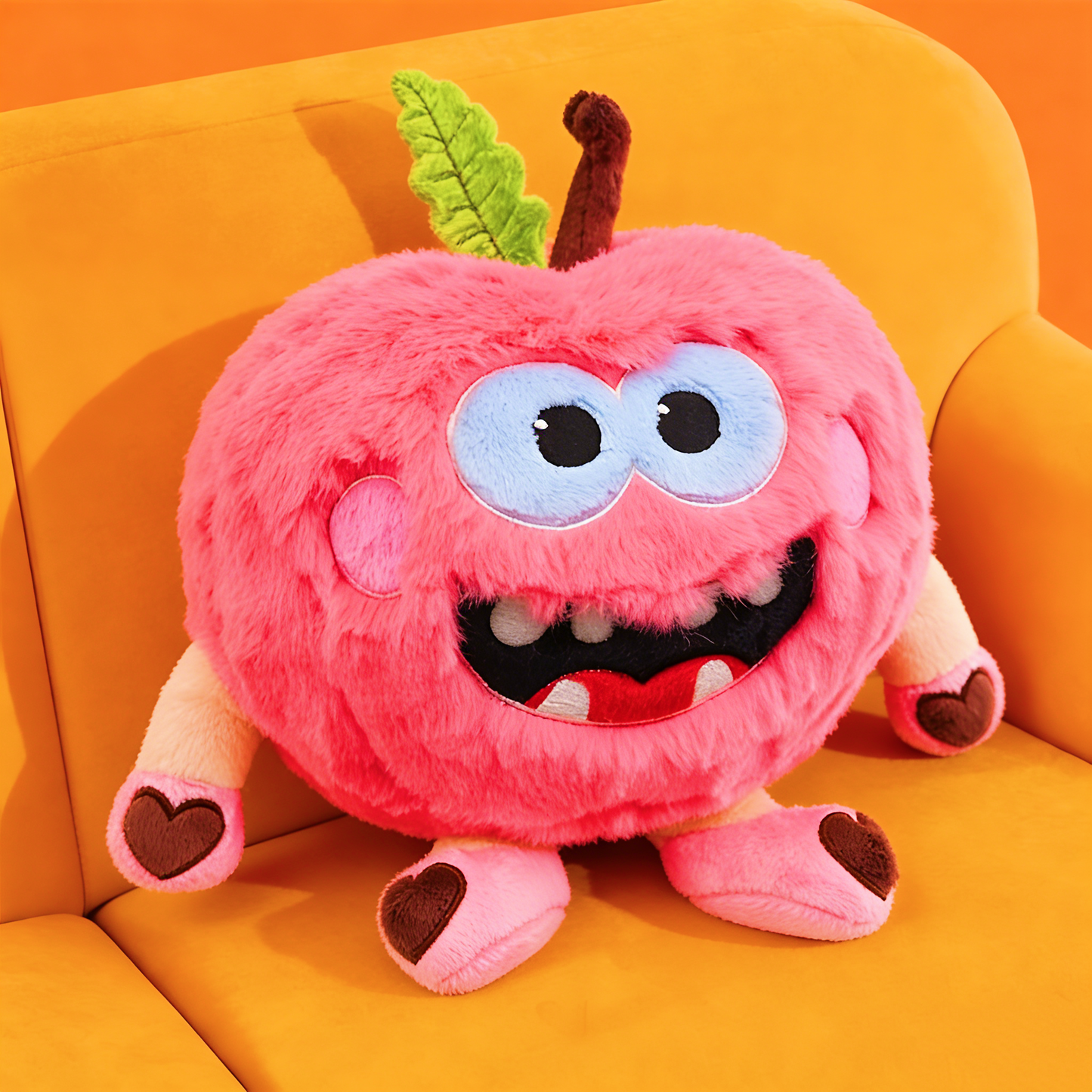 GaoPengToy | 12" Fuzzy Pink Apple Monster Plush - Kawaii Stuffed Toy Gift