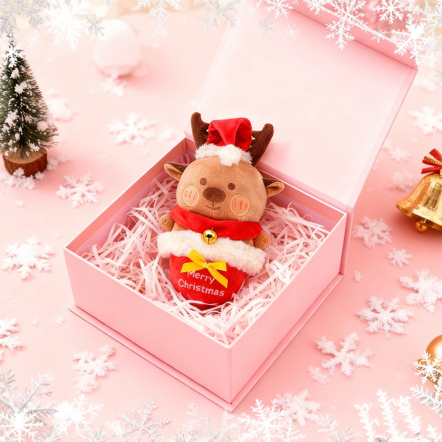 Christmas Reindeer Dog Squeaky Chew Toy - 7.9inch Cute Plush Pet Toy for Medium/Large Dogs & Puppies, Durable Teething Toy to Relieve Boredom