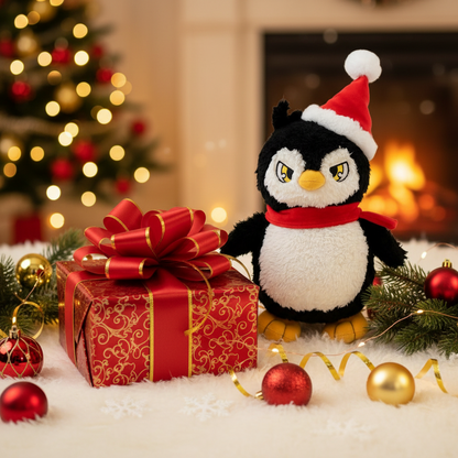 9.8 Inch Cute Penguin Stuffed Animal with Christmas Hat - Soft Plush Doll Toy, Xmas Decoration & Perfect Gift for Boys Girls