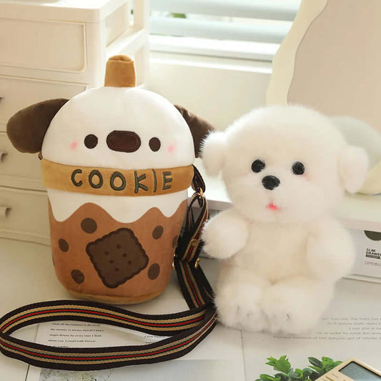 25cm Milk Tea Cup Backpack Teacup Dog Plush Toy Bags