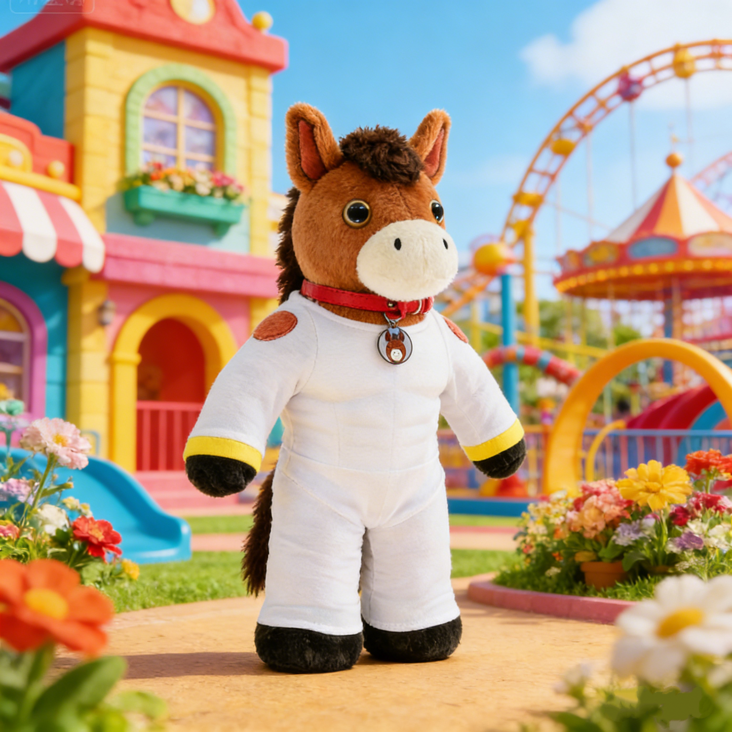 GaoPengToy | 19.69"Muscle Horse Plush Toy - Removable White Outfit Cute Stuffed Animal