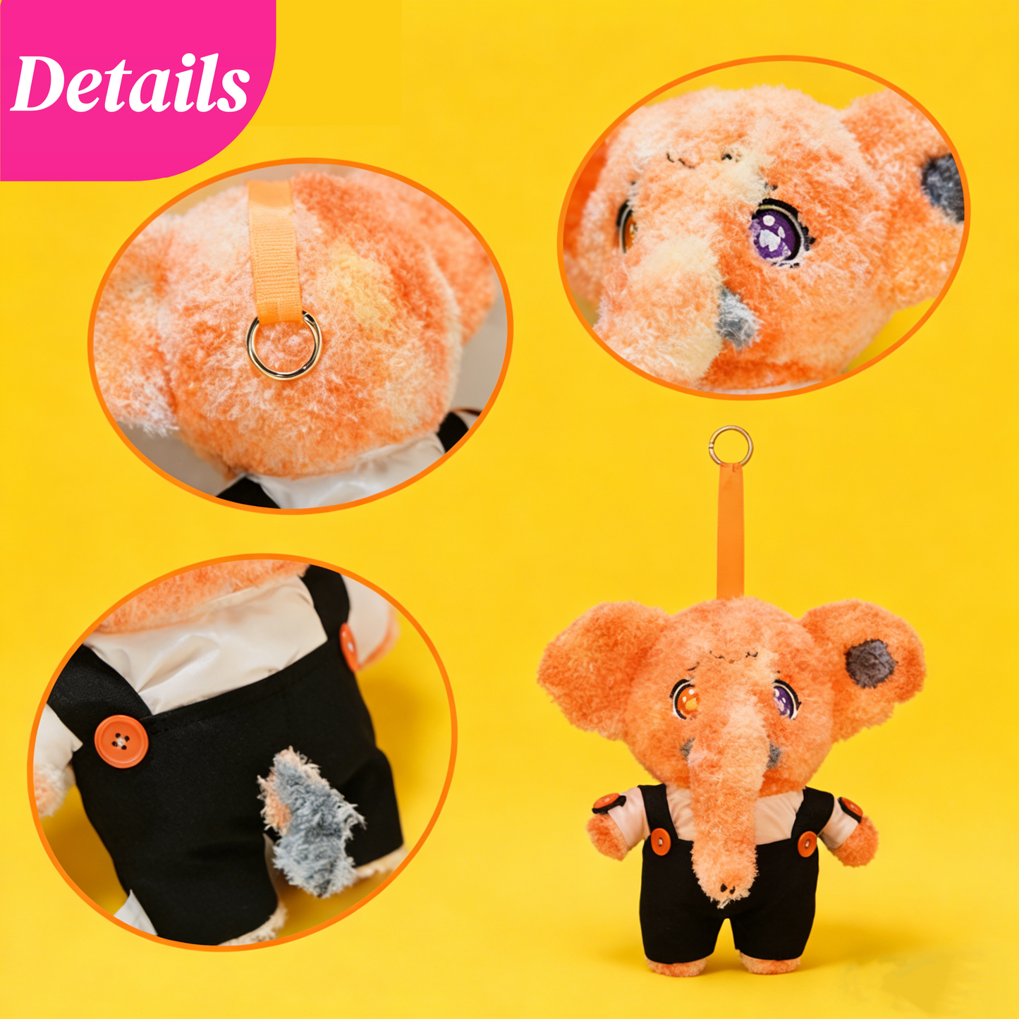 GaoPengToy | 9.8" Plush Elephant Toy - Cute Orange Stuffed Animal Pendant with Overalls, Gift Box Included