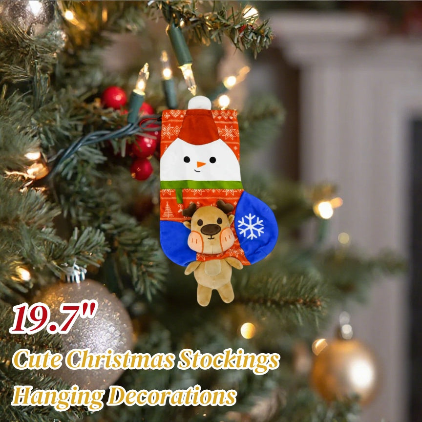 Large 19.7" Christmas Stocking with Built-in Squeaker & Gift Bag Function- Adjustable Closure, Xmas Stocking for Kids & Family, Perfect for Holiday Christmas Party Decor