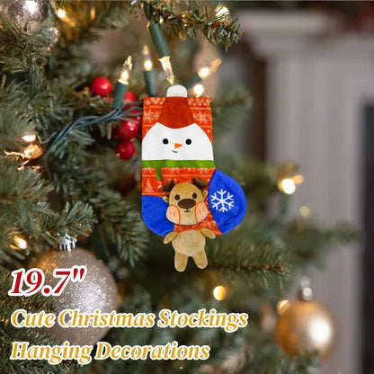 Large 19.7" Christmas Stocking with Built-in Squeaker & Gift Bag Function- Adjustable Closure, Xmas Stocking for Kids & Family, Perfect for Holiday Christmas Party Decor