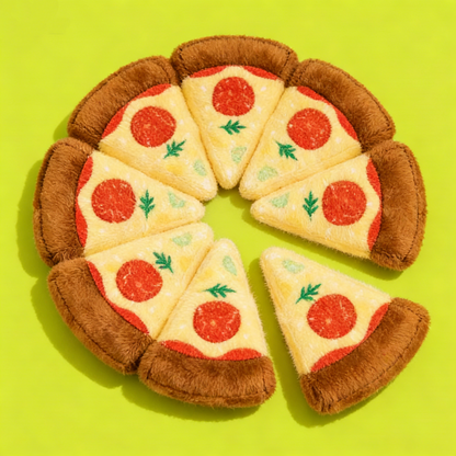 GaoPengToy | 10.2" Pizza Squeaky Dog Toy - 8pcs Magnetic Plush Puzzle Toy for Small & Medium Dogs