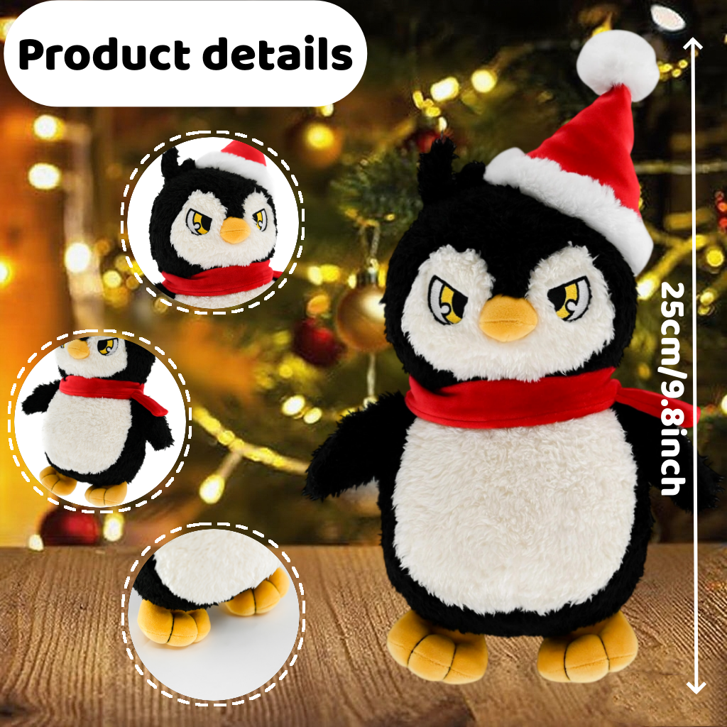 9.8 Inch Cute Penguin Stuffed Animal with Christmas Hat - Soft Plush Doll Toy, Xmas Decoration & Perfect Gift for Boys Girls