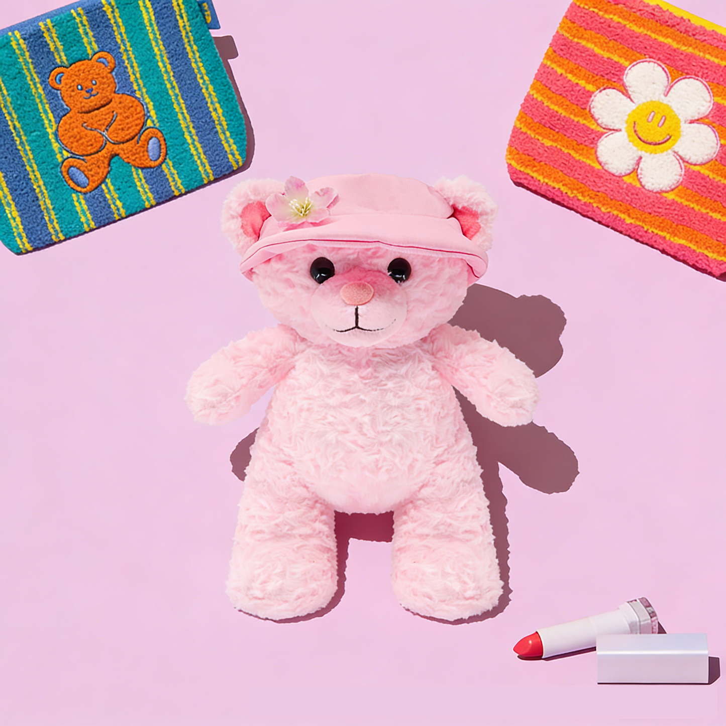 GaopengToy | 11.8" Kawaii Pink Teddy Bear Plush, Soft Stuffed Doll with Hat, Perfect Gift for Kids & Home Decor