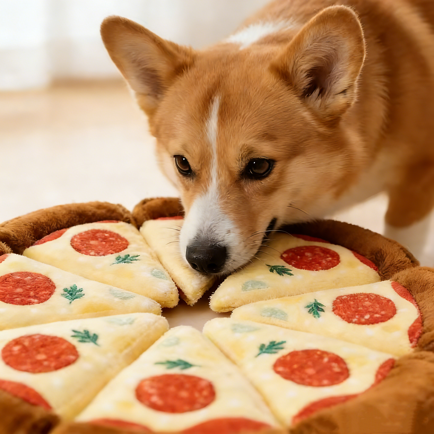 GaoPengToy | 10.2" Pizza Squeaky Dog Toy - 8pcs Magnetic Plush Puzzle Toy for Small & Medium Dogs