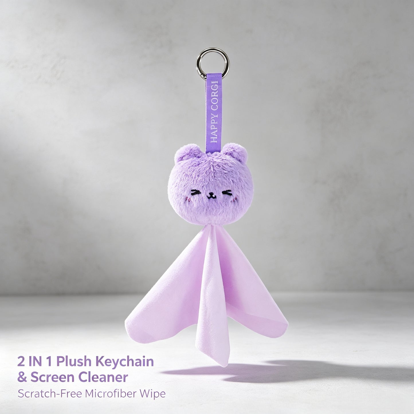 GaoPengToy | Cute Purple Bear Plush Keychain | Microfiber Screen Cleaning Cloth Bag Charm