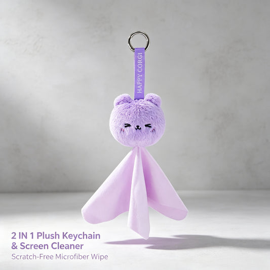 GaoPengToy | Cute Purple Bear Plush Keychain | Microfiber Screen Cleaning Cloth Bag Charm