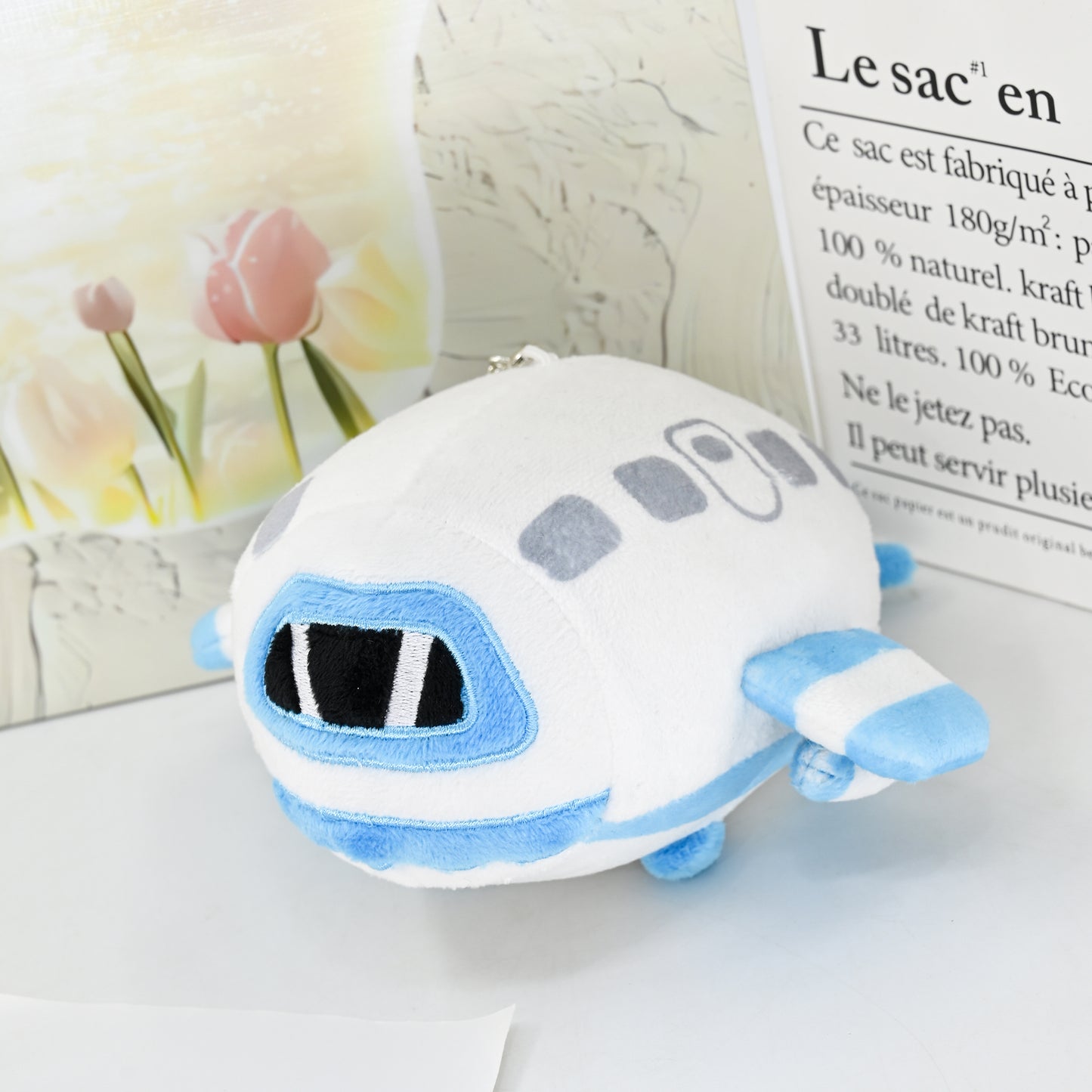 Designer Original 6.7" Blue-White Airplane Plush Toy, Plush Pendant - Cute Stuffed Aircraft for Kids, Soft Birthday Gift, Keychain Purse Charm for Women