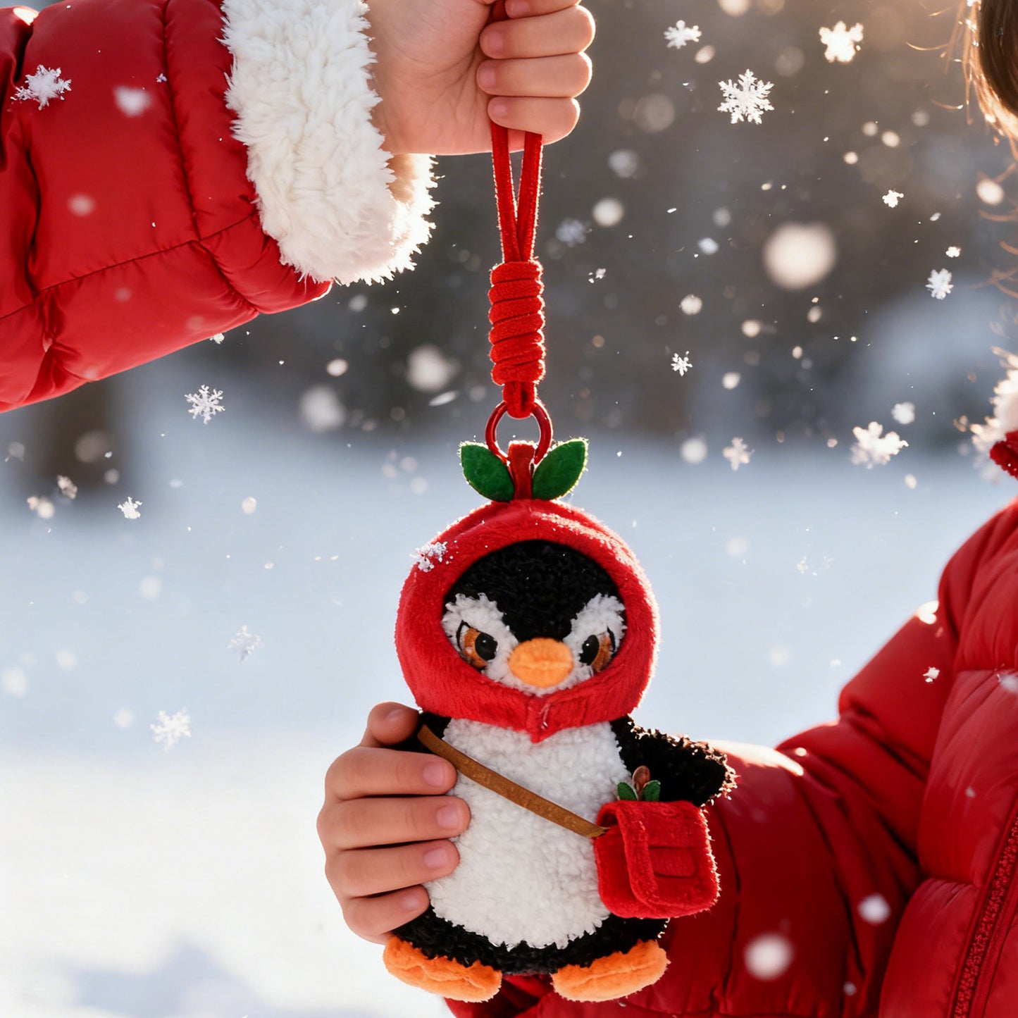 Christmas Plush Keychain | 6.3" Detachable Apple Hat Penguin Bag Charm - Cute Stuffed Animal Pendant Gift