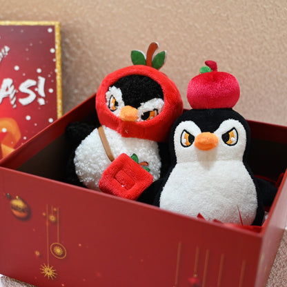 Christmas Plush Keychain | 6.3" Detachable Apple Hat Penguin Bag Charm - Cute Stuffed Animal Pendant Gift