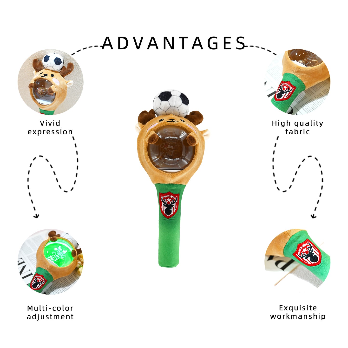 GaoPengToy | 12"Festive Reindeer Light-Up Wand - Plush Glow Stick with Soccer Top