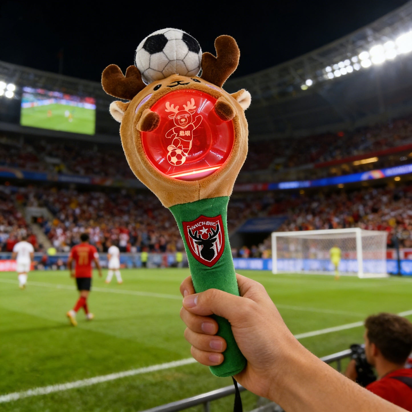GaoPengToy | 12"Festive Reindeer Light-Up Wand - Plush Glow Stick with Soccer Top