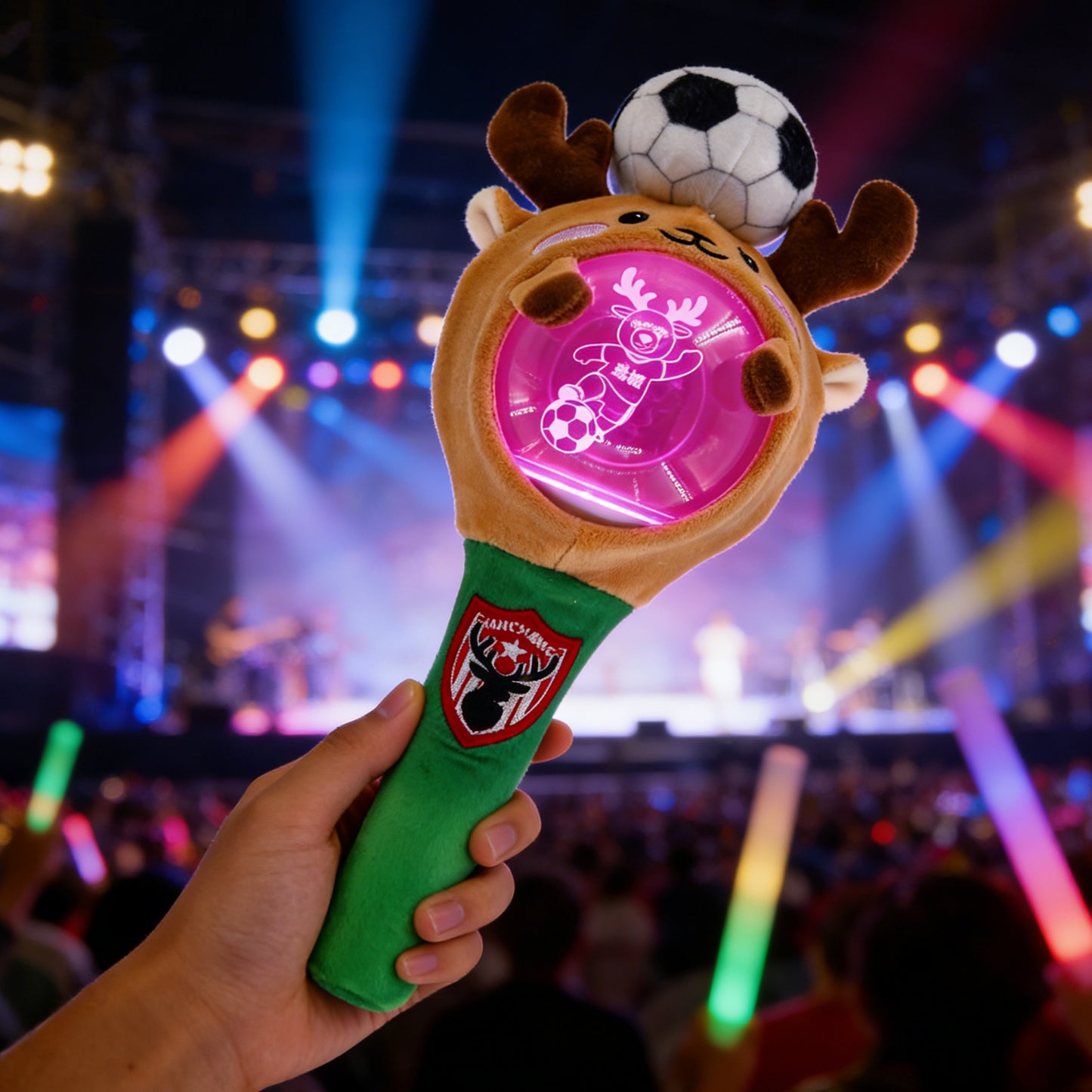 GaoPengToy | 12"Festive Reindeer Light-Up Wand - Plush Glow Stick with Soccer Top