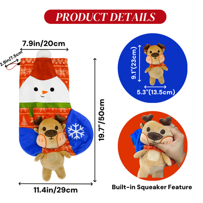 Large 19.7" Christmas Stocking with Built-in Squeaker & Gift Bag Function- Adjustable Closure, Xmas Stocking for Kids & Family, Perfect for Holiday Christmas Party Decor