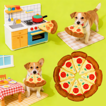 GaoPengToy | 10.2" Pizza Squeaky Dog Toy - 8pcs Magnetic Plush Puzzle Toy for Small & Medium Dogs