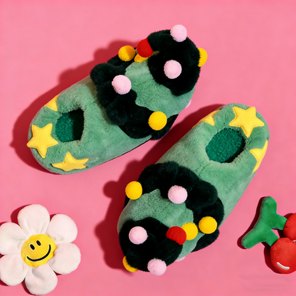 GaoPengToy | Elf Christmas Slippers - Green Tree Cozy Fuzzy Indoor Gift