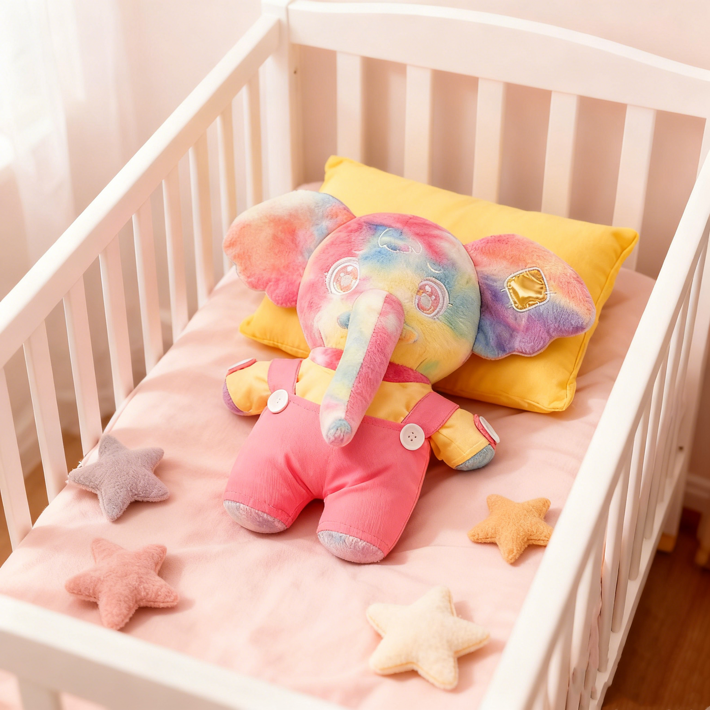 5.9" Plush Elephant Toy - Soft Pink Animal Pendent with Overalls, Gift Box Included for Kids