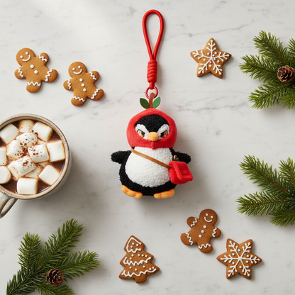 Christmas Plush Keychain | 6.3" Detachable Apple Hat Penguin Bag Charm - Cute Stuffed Animal Pendant Gift