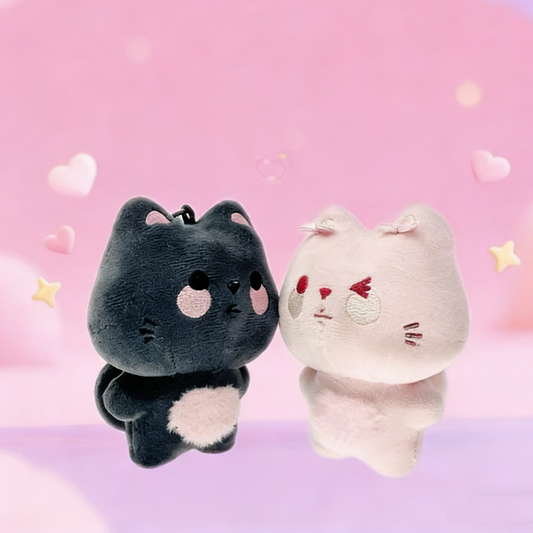 GaoPengToy | 4.3" Magnetic Couple Cat Keychain - Sweet Plush Bag Charm, Valentine's Gift