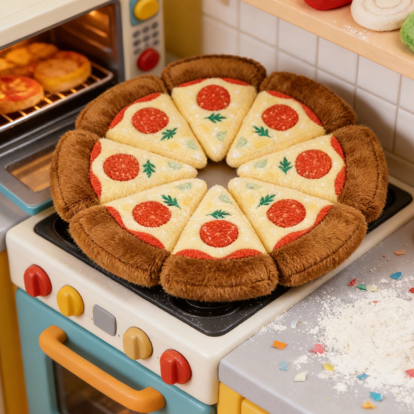 GaoPengToy | 10.2" Pizza Squeaky Dog Toy - 8pcs Magnetic Plush Puzzle Toy for Small & Medium Dogs