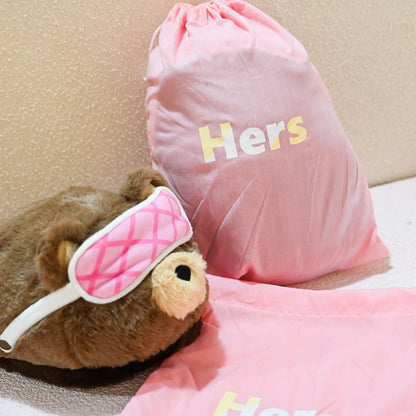 GaoPengToy | Cozy Bear Slippers with Pink Eye Mask - Fuzzy Warm Indoor Shoes