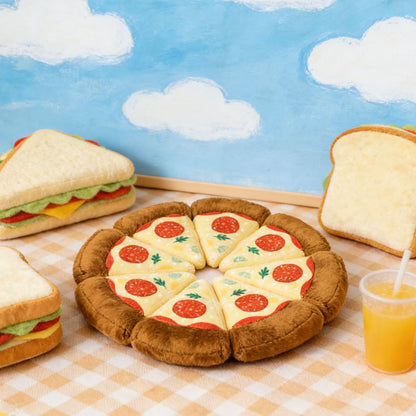 GaoPengToy | 10.2" Pizza Squeaky Dog Toy - 8pcs Magnetic Plush Puzzle Toy for Small & Medium Dogs