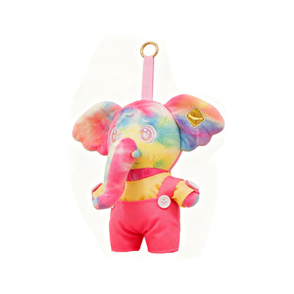 5.9" Plush Elephant Toy - Soft Pink Animal Pendent with Overalls, Gift Box Included for Kids