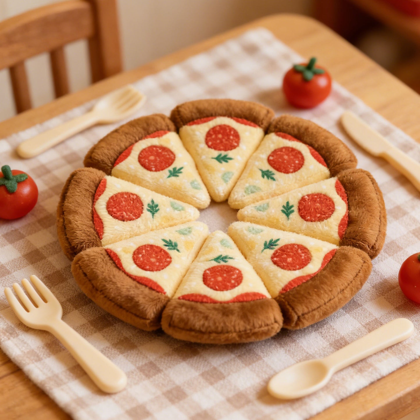 GaoPengToy | 10.2" Pizza Squeaky Dog Toy - 8pcs Magnetic Plush Puzzle Toy for Small & Medium Dogs