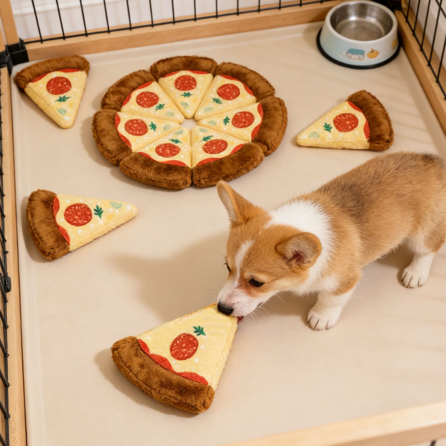 GaoPengToy | 10.2" Pizza Squeaky Dog Toy - 8pcs Magnetic Plush Puzzle Toy for Small & Medium Dogs