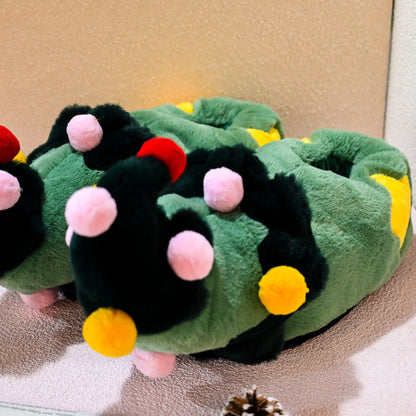 Unisex-Adult Christmas Slipper, Green Elf Shoes with Christmas Tree Design - Cozy Fuzzy Indoor House Shoes for Home & Christmas Party Gatherings