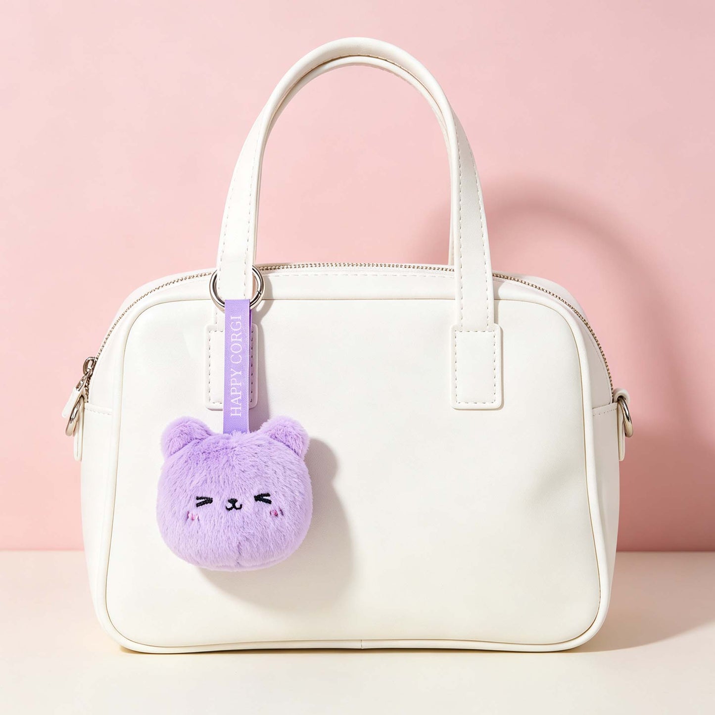 GaoPengToy | Cute Purple Mouse Plush Keychain | Soft Fluffy Animal Bag Charm With Metal Key Ring