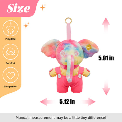5.9" Plush Elephant Toy - Soft Pink Animal Pendent with Overalls, Gift Box Included for Kids
