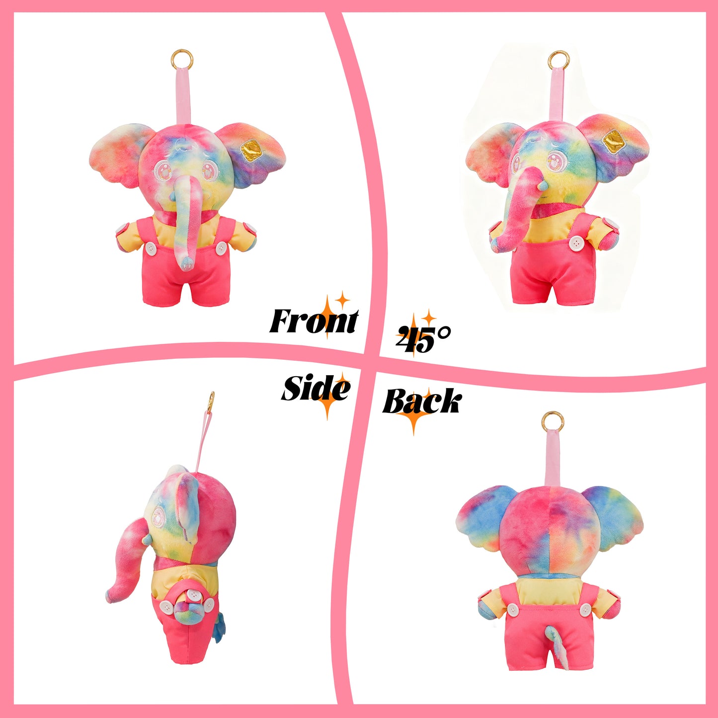 5.9" Plush Elephant Toy - Soft Pink Animal Pendent with Overalls, Gift Box Included for Kids
