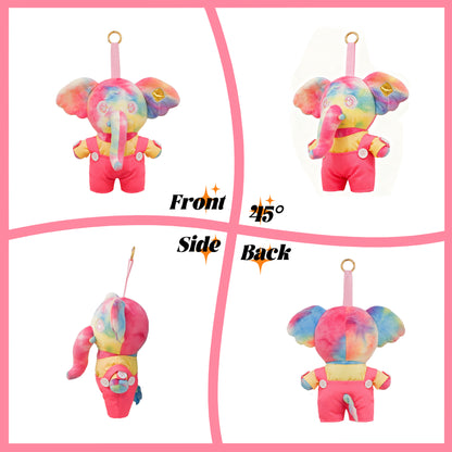 5.9" Plush Elephant Toy - Soft Pink Animal Pendent with Overalls, Gift Box Included for Kids